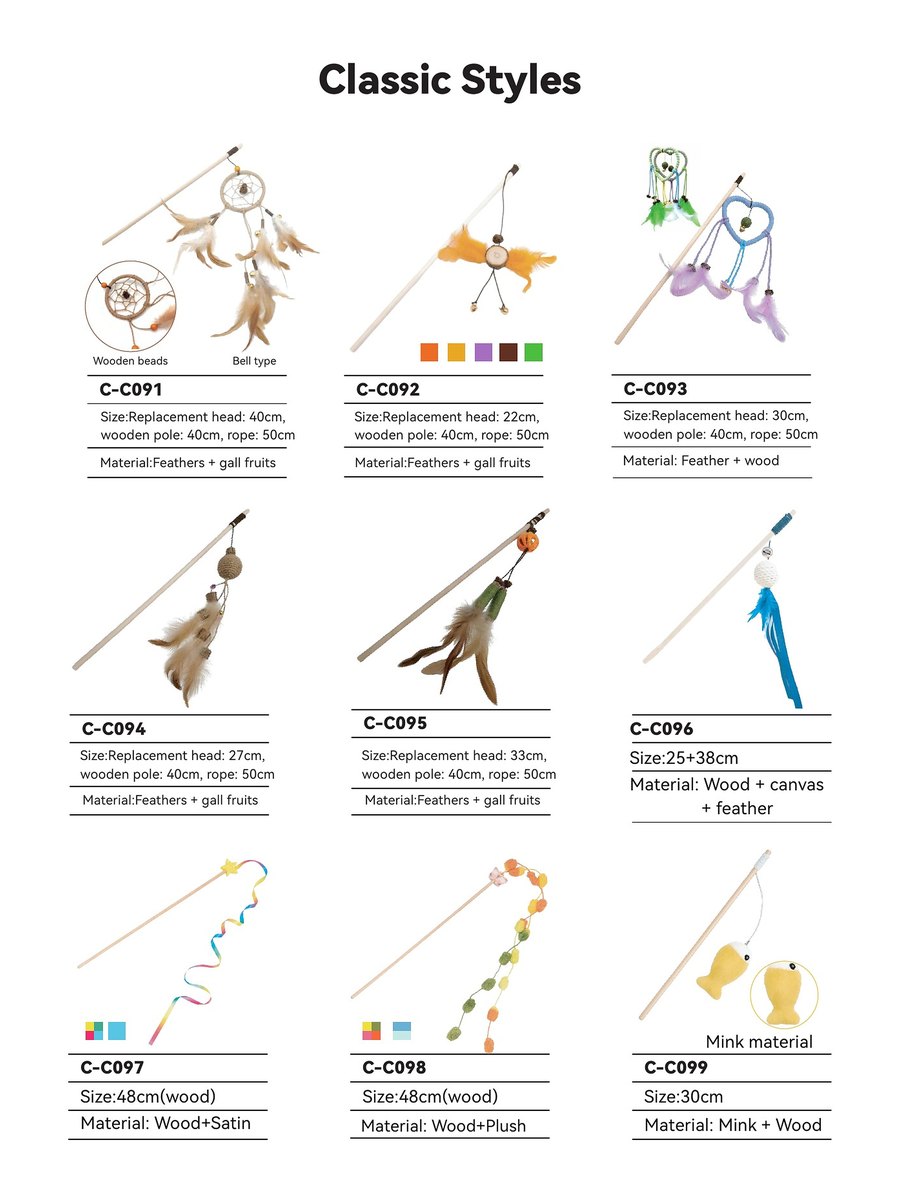 Wooden & Feather Wands C-C091 – C-C099 wholesale cat toys | PawMivo